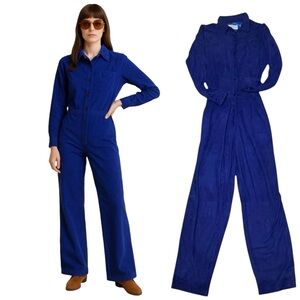 VTG Liz Roberts Robert Elliot Blue Suede Jumpsuit Wide Leg Sz S Coveralls 70s